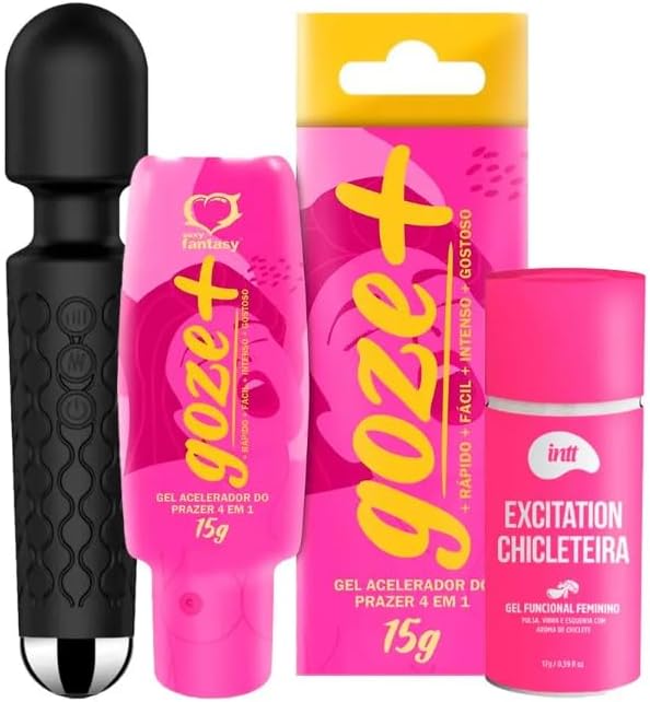 Kit Promocional com Goze+ Vibrador Varinha Mágica e Excitation Chicleteira