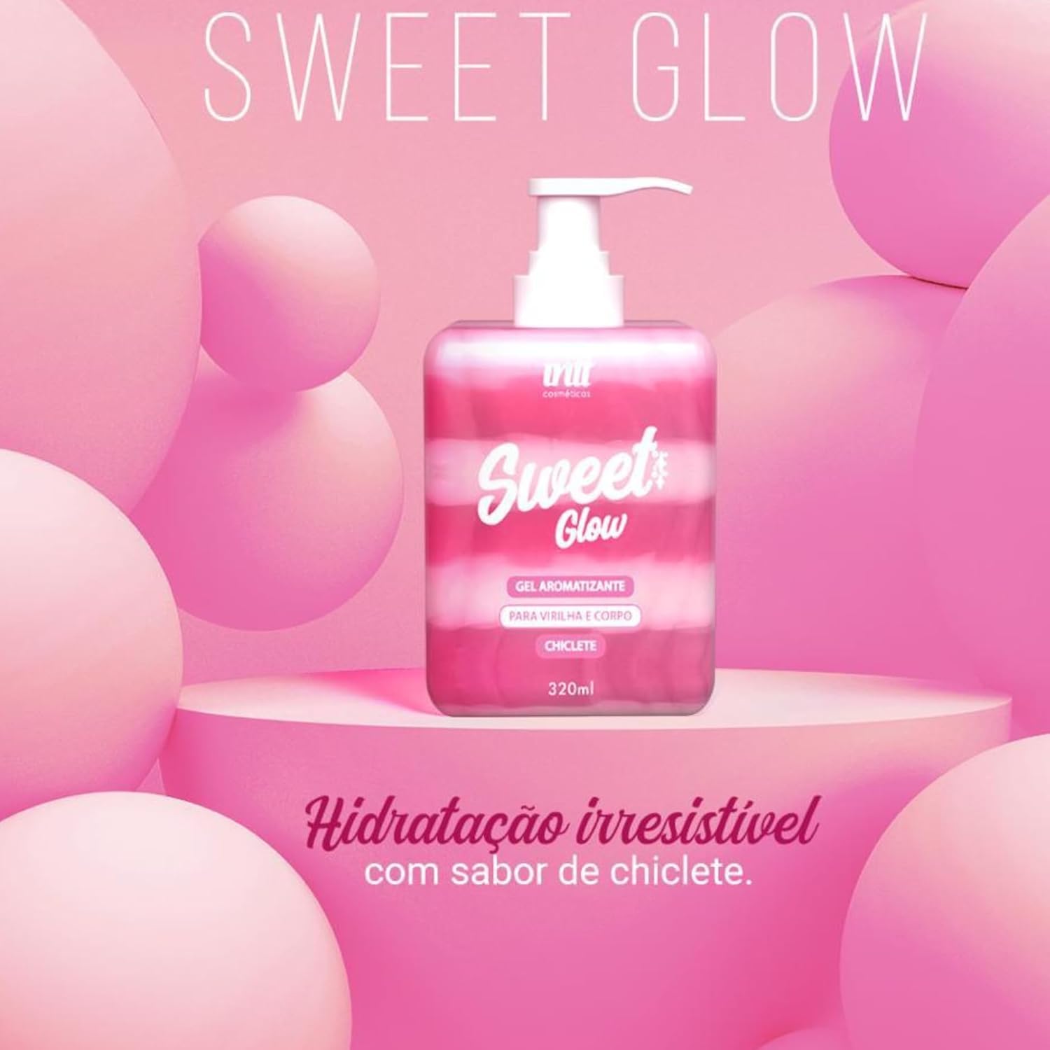 Kit Com 2 Sweet Glow Gel Aromatizante Beijavel Intt Sabor Morango Chiclete Deslizante Hidratante Para O Corpo Pele Macia Hidratada Cheirosa Toque Prazeroso e Aveludado 320ml