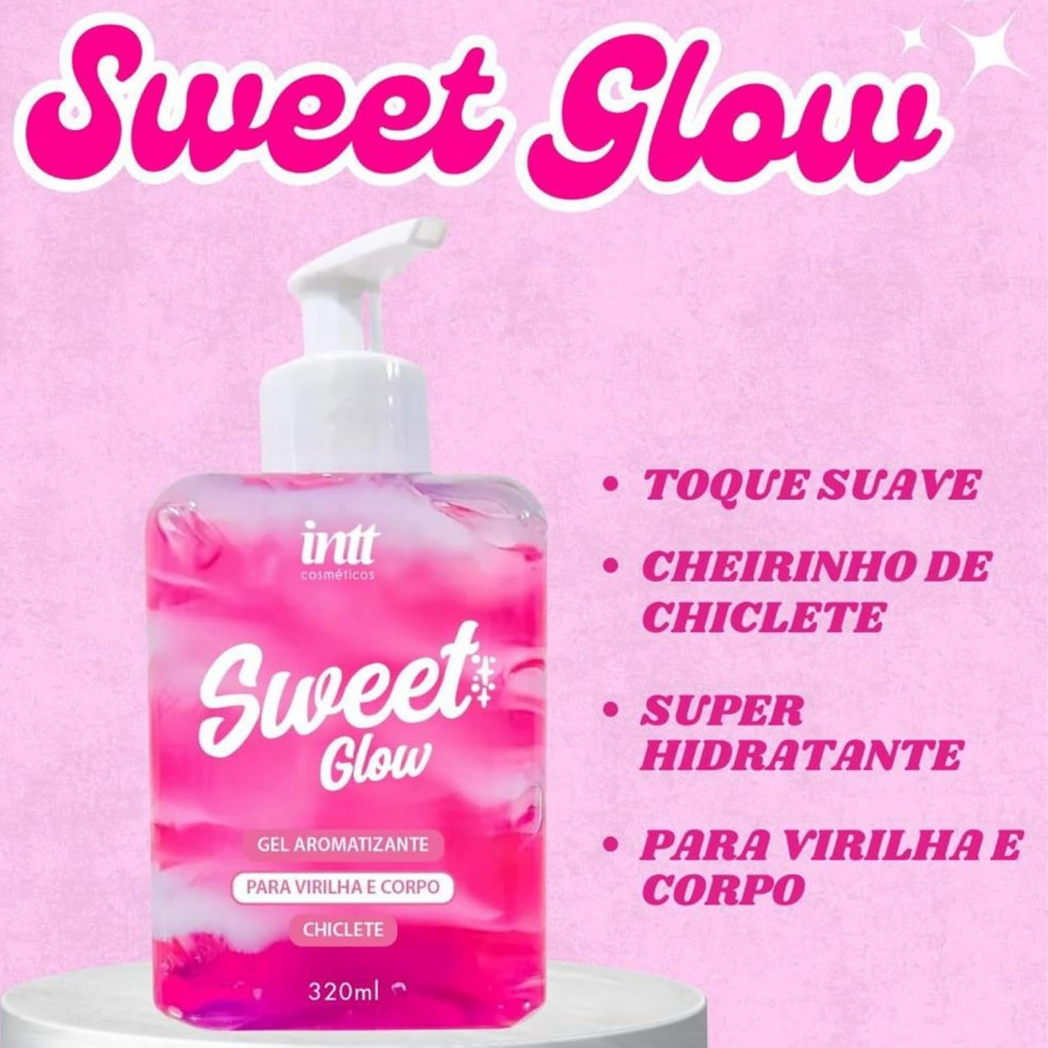 Kit Com 2 Sweet Glow Gel Aromatizante Beijavel Intt Sabor Morango Chiclete Deslizante Hidratante Para O Corpo Pele Macia Hidratada Cheirosa Toque Prazeroso e Aveludado 320ml