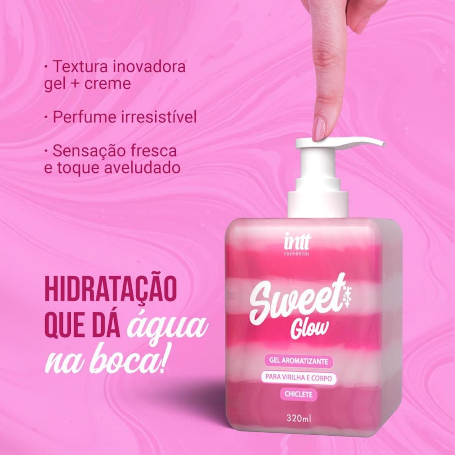 Kit Com 2 Sweet Glow Gel Aromatizante Beijavel Intt Sabor Morango Chiclete Deslizante Hidratante Para O Corpo Pele Macia Hidratada Cheirosa Toque Prazeroso e Aveludado 320ml