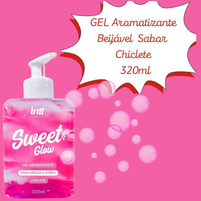 Kit Com 2 Sweet Glow Gel Aromatizante Beijavel Intt Sabor Morango Chiclete Deslizante Hidratante Para O Corpo Pele Macia Hidratada Cheirosa Toque Prazeroso e Aveludado 320ml