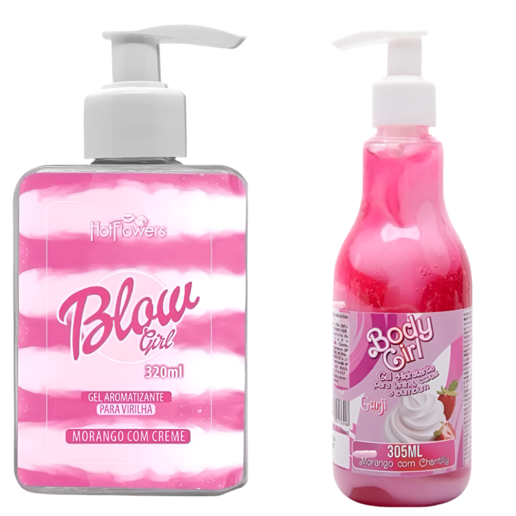 Kit 1 Blow Girl + 1 Body Girl - Gel Hidratante Beijável Morango com Chantilly Hotflowers e Garji