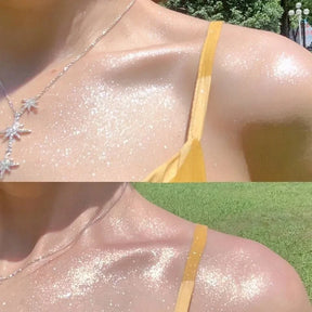 Spray de pó iluminador de diamante, 6 cores, à prova d'água, alto brilho, brilho, bronzer corporal.