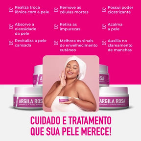 Máscara Facial Skin Care Completo Argila Rosa Com Ácido Hialurônico