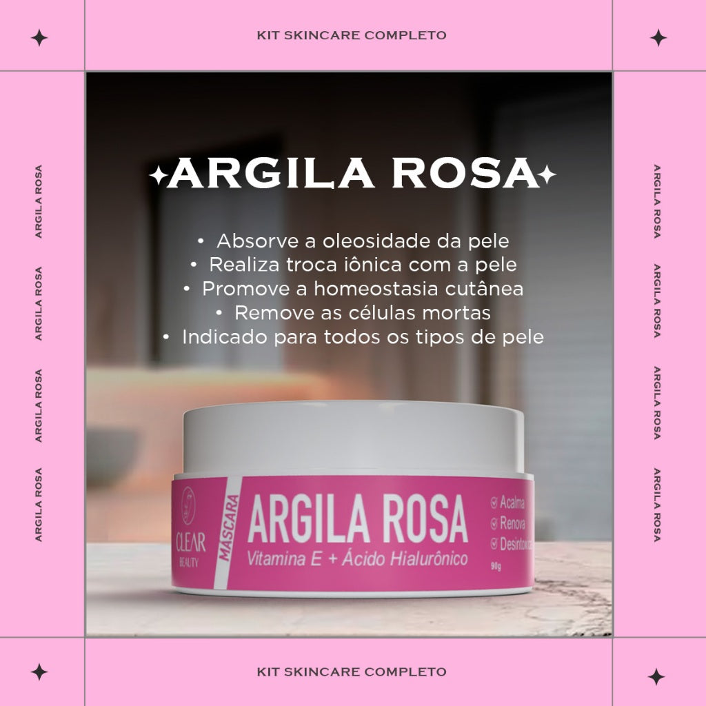 Máscara Facial Skin Care Completo Argila Rosa Com Ácido Hialurônico