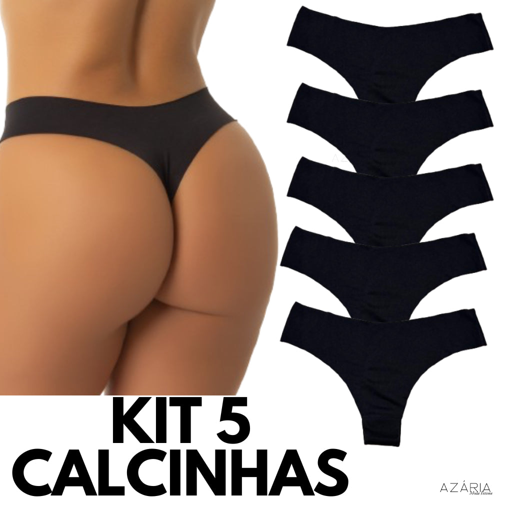 Kit 5 Calcinhas Lisa Fio Dental, Sem Costura, Tanga Corte a Laser, Sexy Sensual