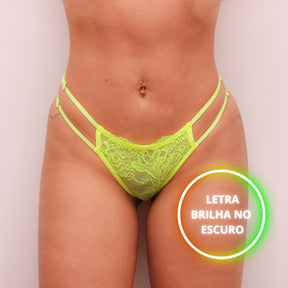 Calcinha  Personalizável  de Renda Frases Letras Lingerie Sexy Brilha no Escuro Tamanho Único