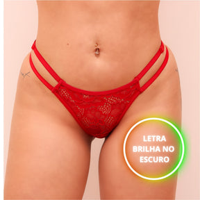 Calcinha  Personalizável  de Renda Frases Letras Lingerie Sexy Brilha no Escuro Tamanho Único