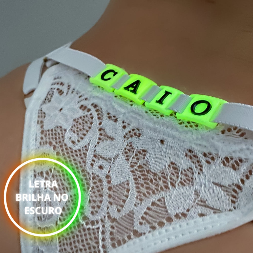 Calcinha  Personalizável  de Renda Frases Letras Lingerie Sexy Brilha no Escuro Tamanho Único