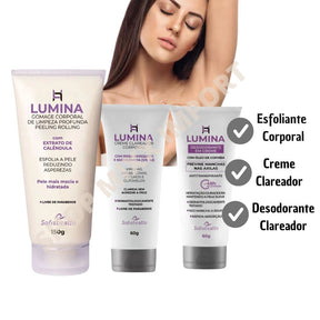 Kit Lumina Creme Clareador, Esfoliante Corporal e Desodorante Antitranspirante Sofisticatto