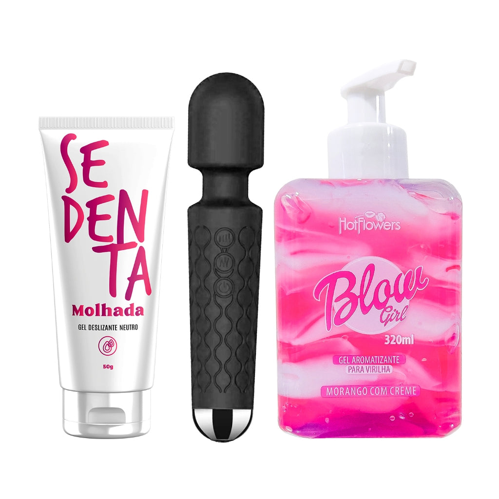 Kit Blow Girl Hidratante Aveludado Sedenta Molhada Varinha Mágica Recarregável