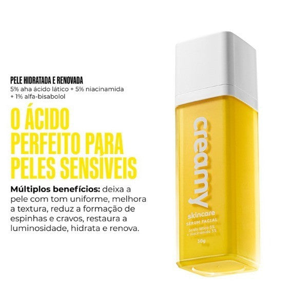 Creamy skincare retinol, vitamina C, lático, mandélico ou glicólico, 30g