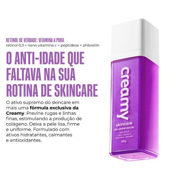 Creamy skincare retinol, vitamina C, lático, mandélico ou glicólico, 30g