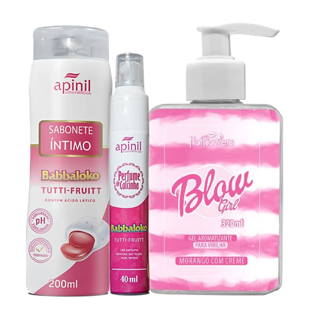 KIT Blow Girl Gel Aromatizante Hot Flowers + Sabonete Líquido + Perfume de Calcinha Apinil